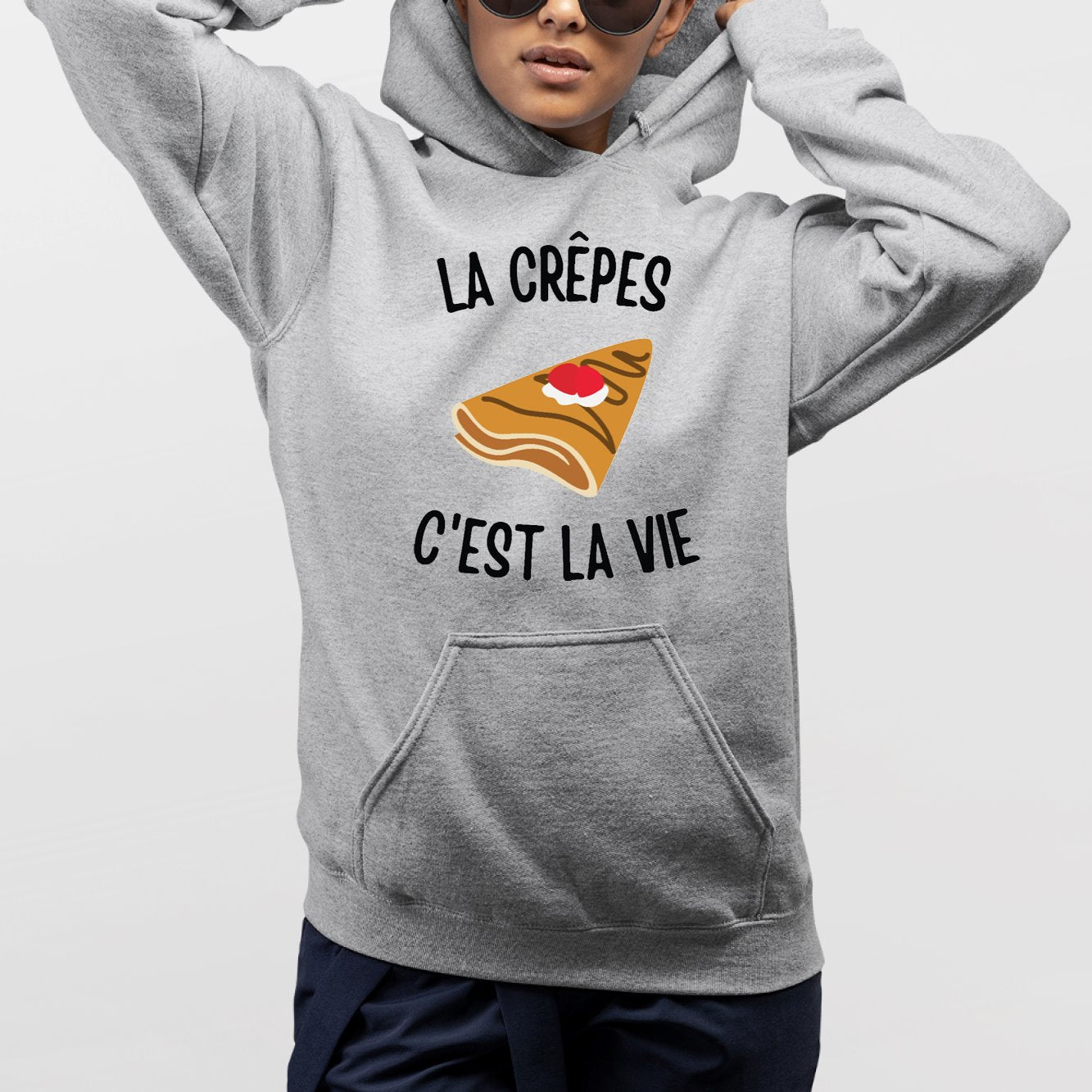 Sweat Capuche Adulte Les crêpes c'est la vie Gris