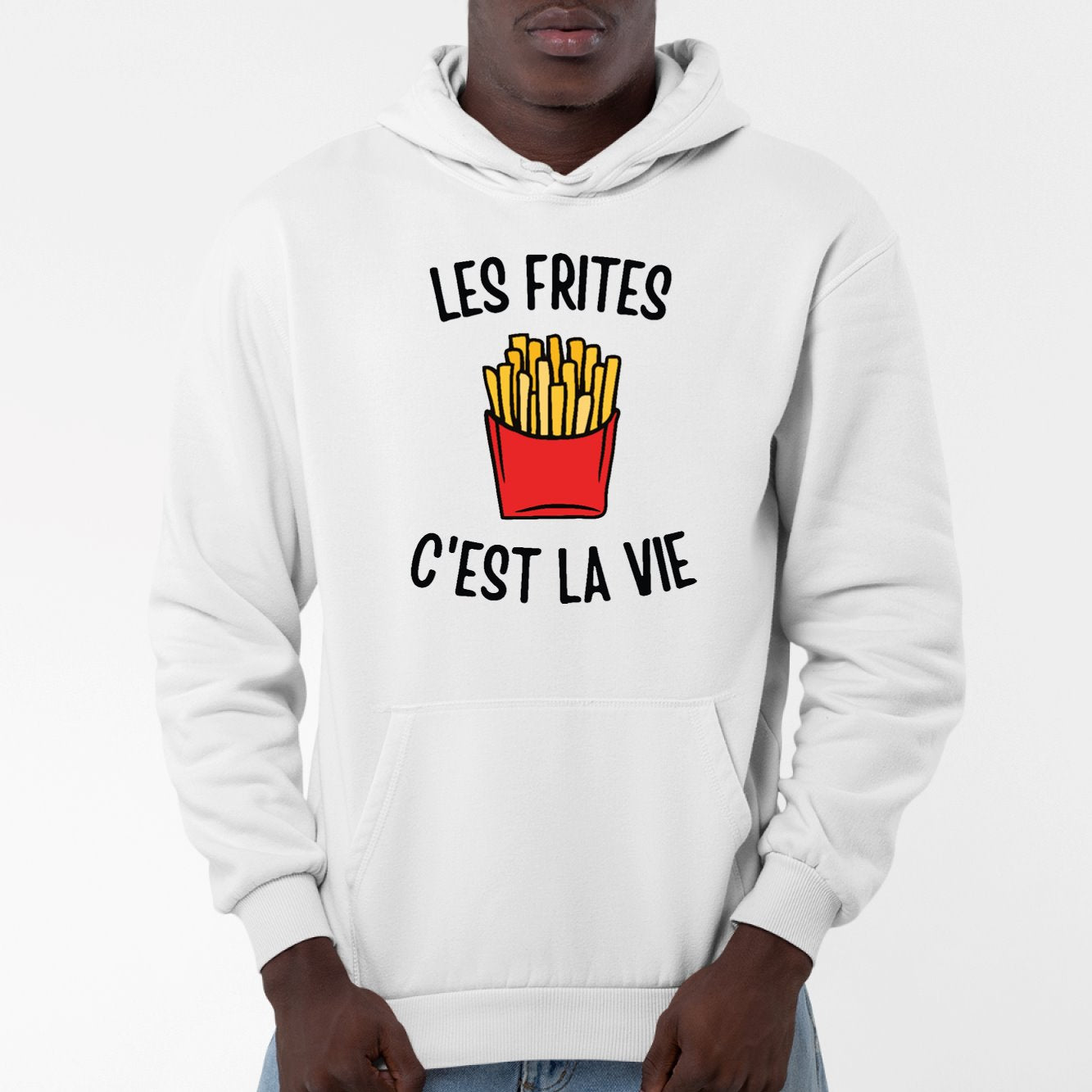 Sweat Capuche Adulte Les frites c'est la vie Blanc