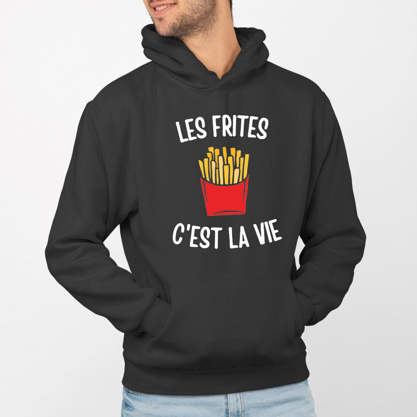 Sweat Capuche Adulte Les frites c'est la vie Noir