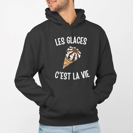 Sweat Capuche Adulte Les glaces c'est la vie Noir