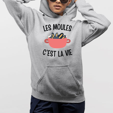 Sweat Capuche Adulte Les moules c'est la vie Gris