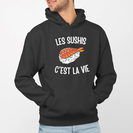 Sweat Capuche Adulte Les sushis c'est la vie Noir