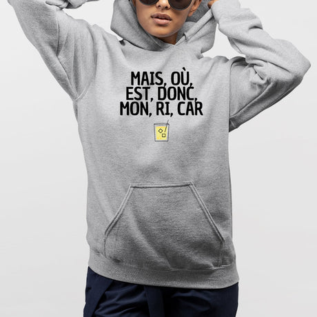 Sweat Capuche Adulte Mais, où, est, donc, mon, ri, car Gris