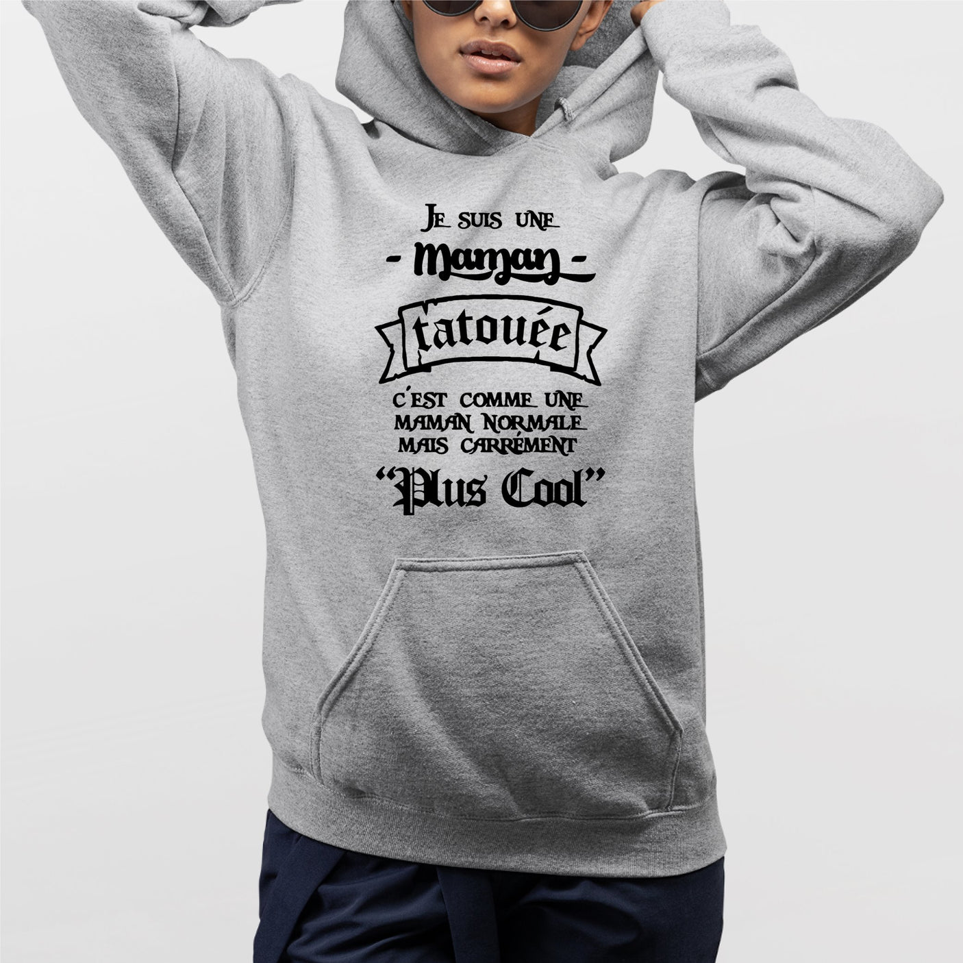 Sweat Capuche Adulte Maman tatouée Gris