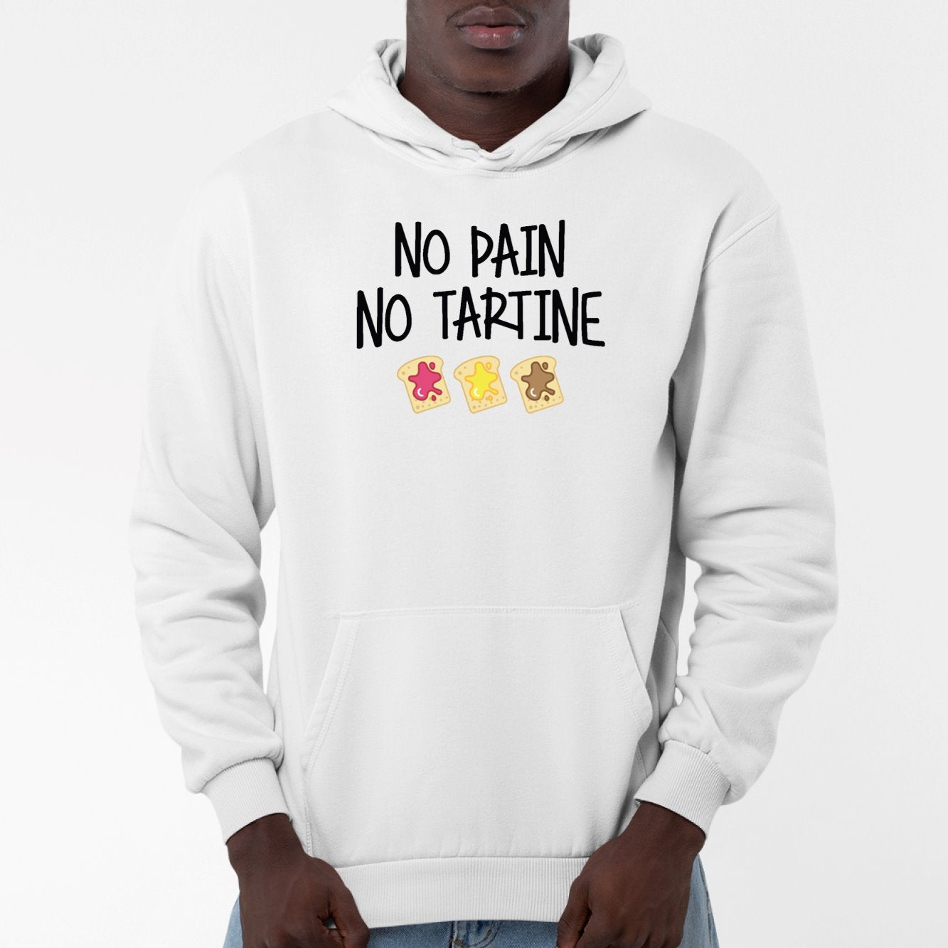 Sweat Capuche Adulte No pain no tartine Blanc