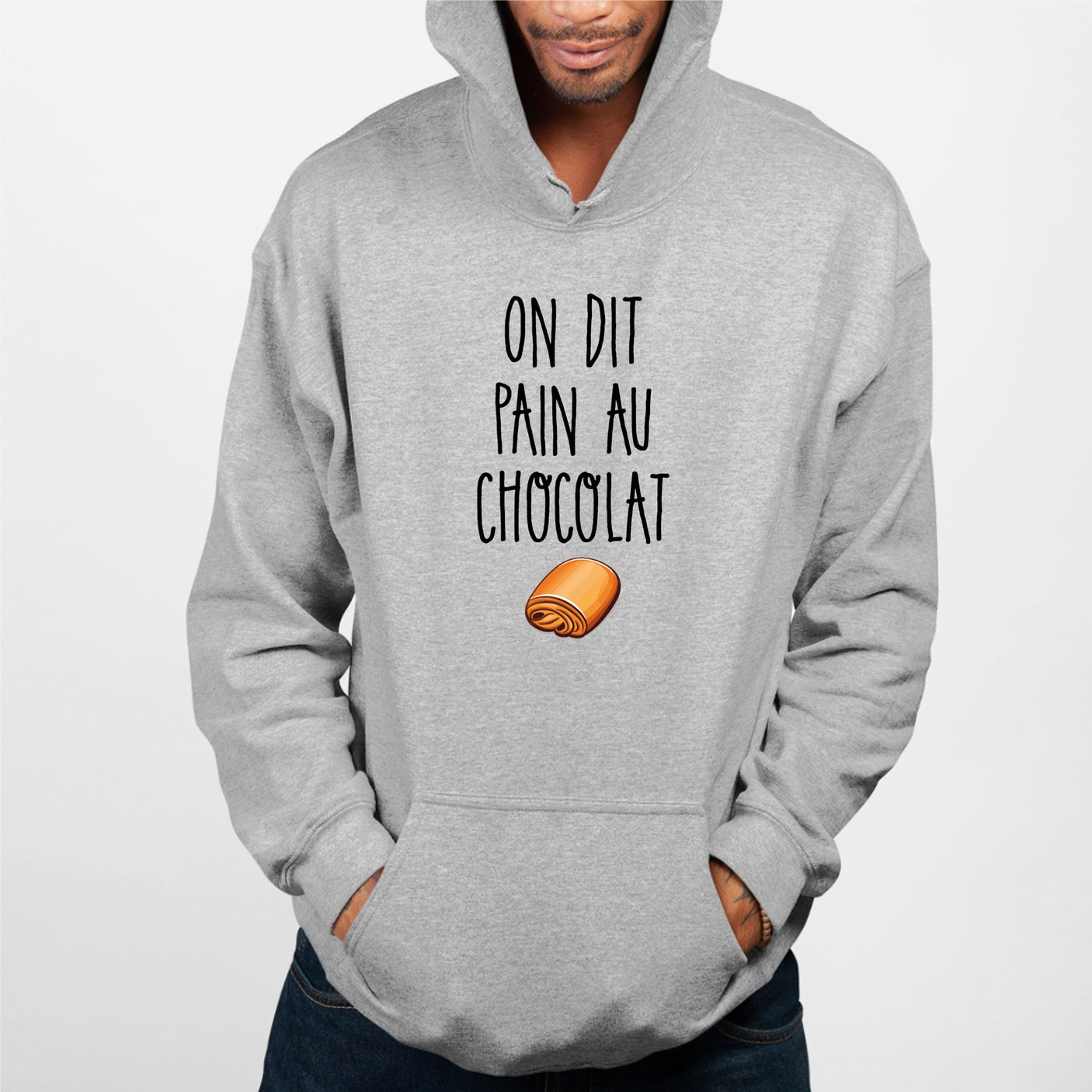 Sweat Capuche Adulte On dit pain au chocolat Gris