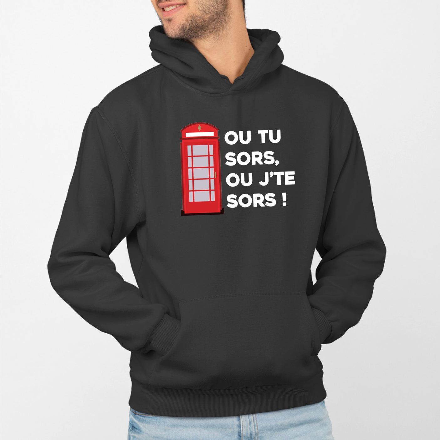 Sweat Capuche Adulte Ou tu sors, ou j'te sors Noir