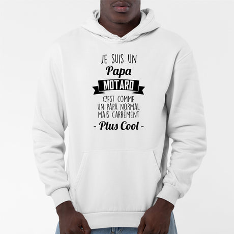 Sweat Capuche Adulte Papa motard Blanc