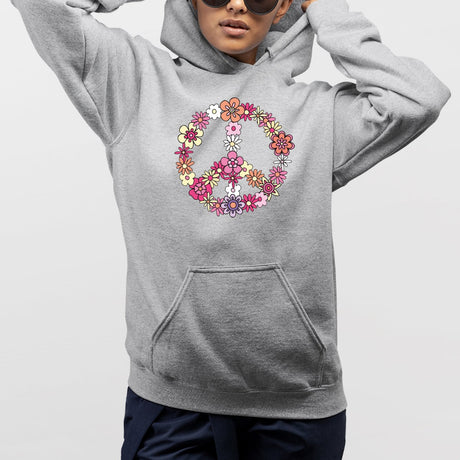 Sweat Capuche Adulte Peace and Love Gris