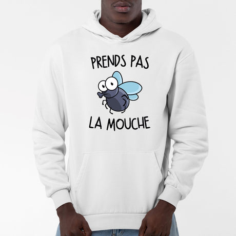 Sweat Capuche Adulte Prends pas la mouche Blanc