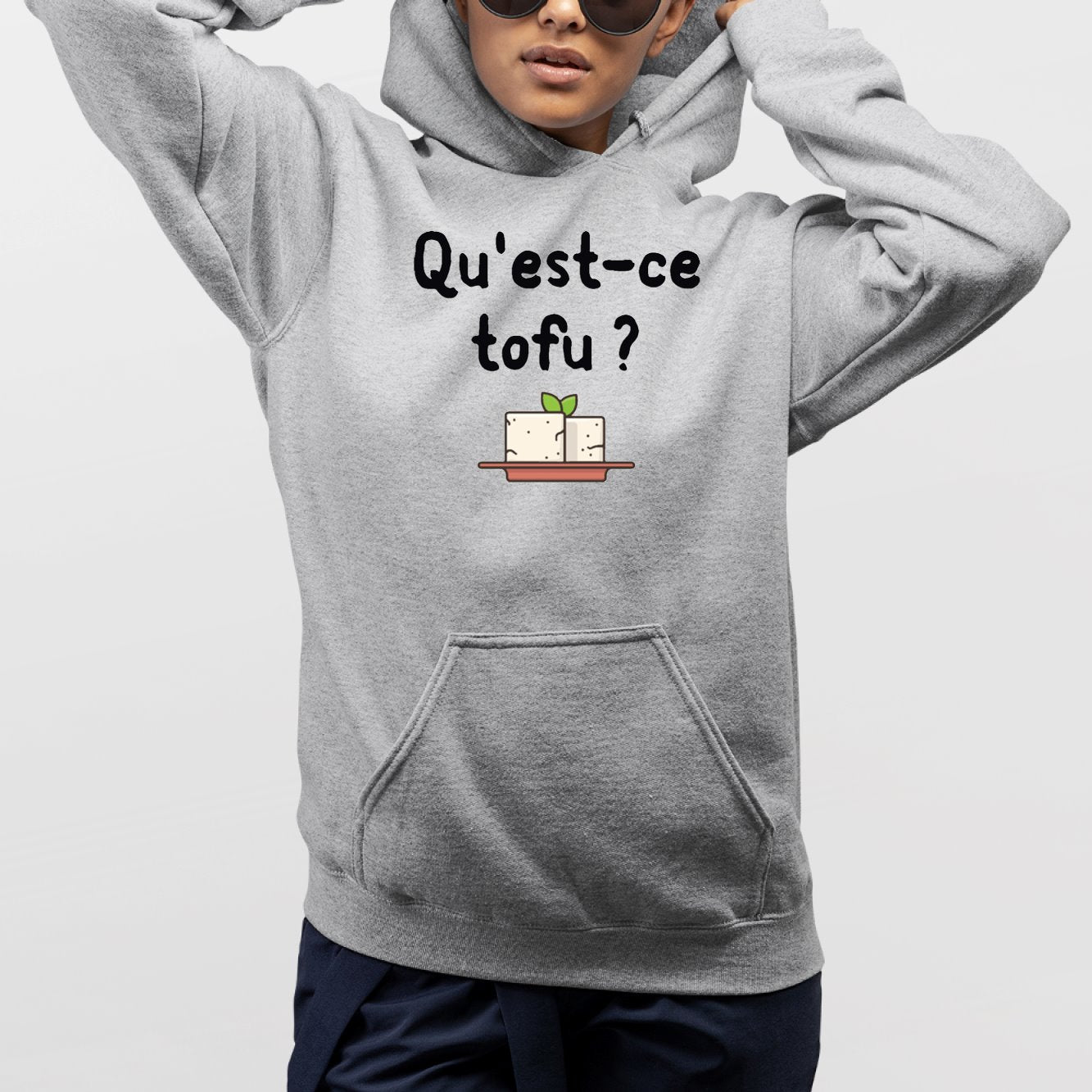 Sweat Capuche Adulte Qu'est-ce tofu Gris