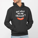 Sweat Capuche Adulte Qui veut de ma saucisse Noir