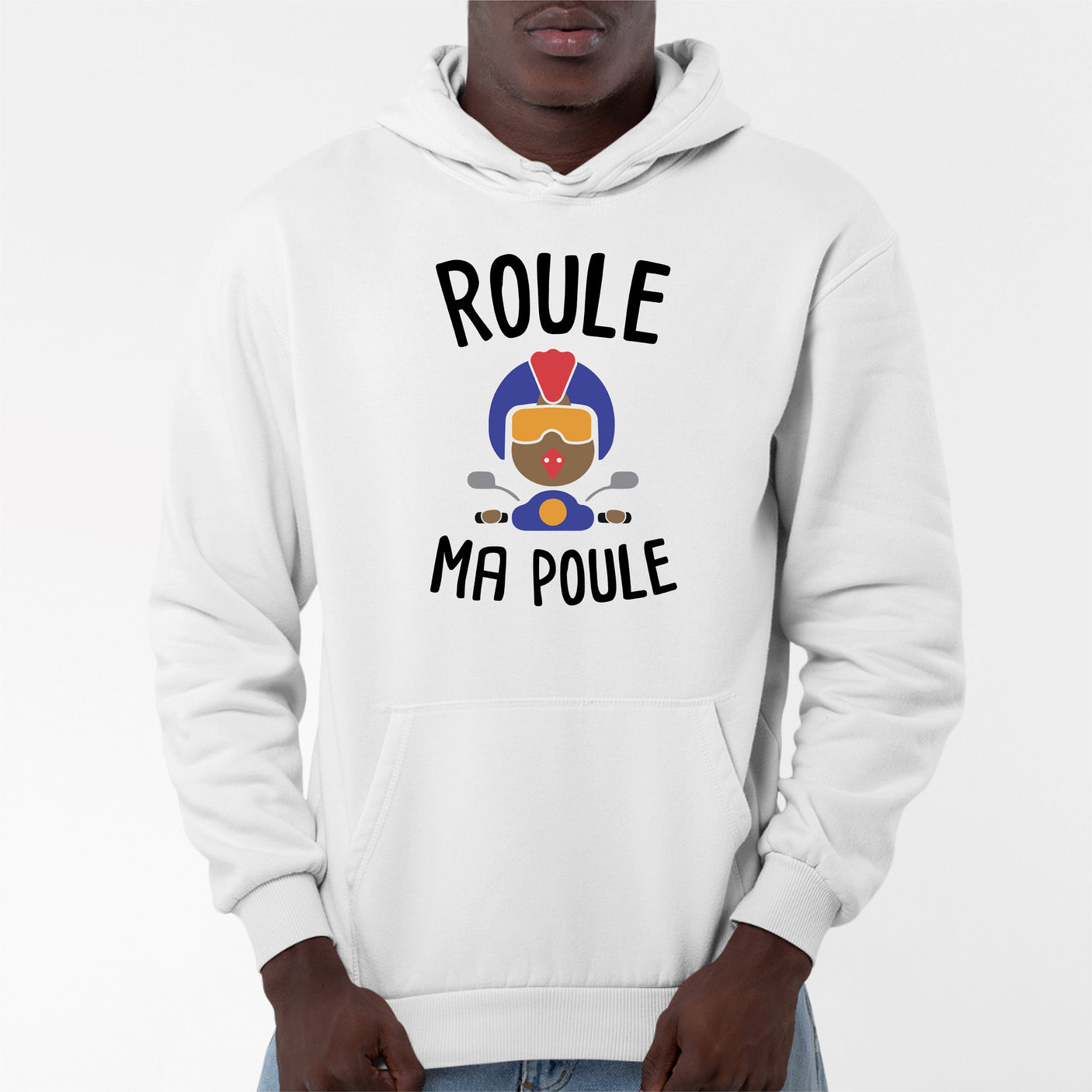 Sweat Capuche Adulte Roule ma poule Blanc