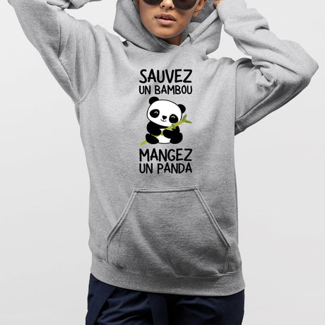 Sweat Capuche Adulte Sauvez un bambou, mangez un panda Gris