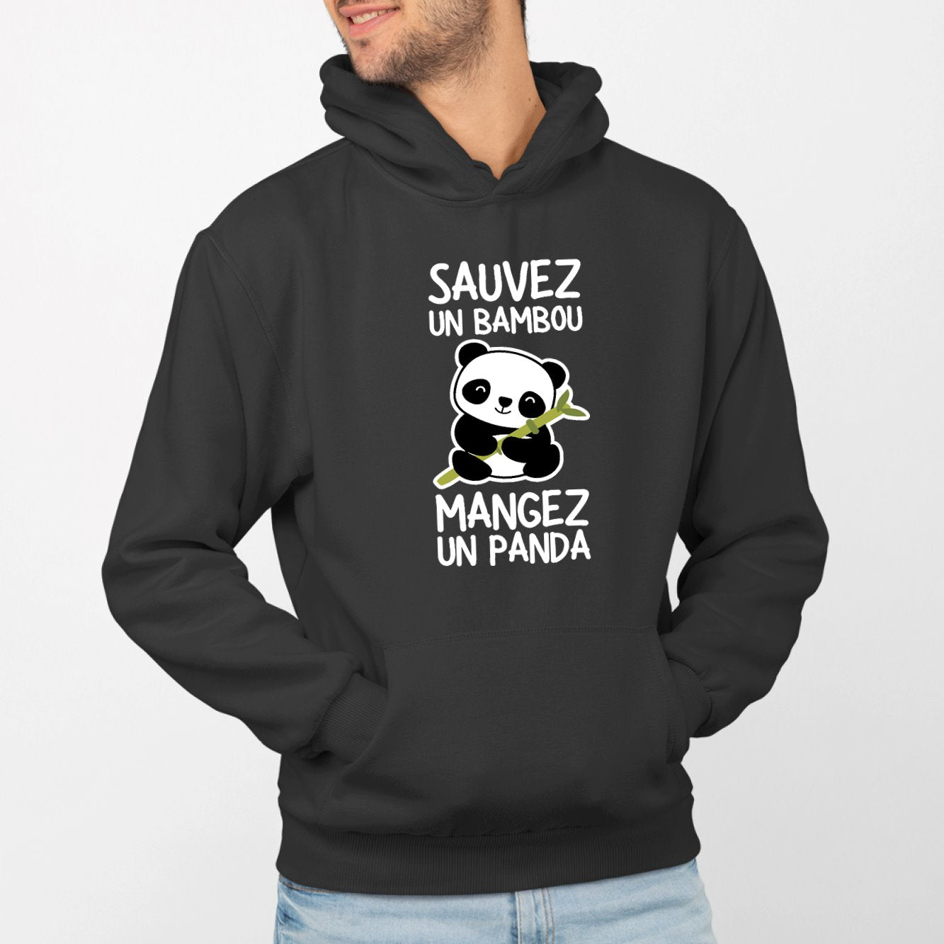 Sweat Capuche Adulte Sauvez un bambou, mangez un panda Noir