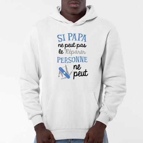 Sweat Capuche Adulte Si papa ne peut pas pas le réparer Blanc