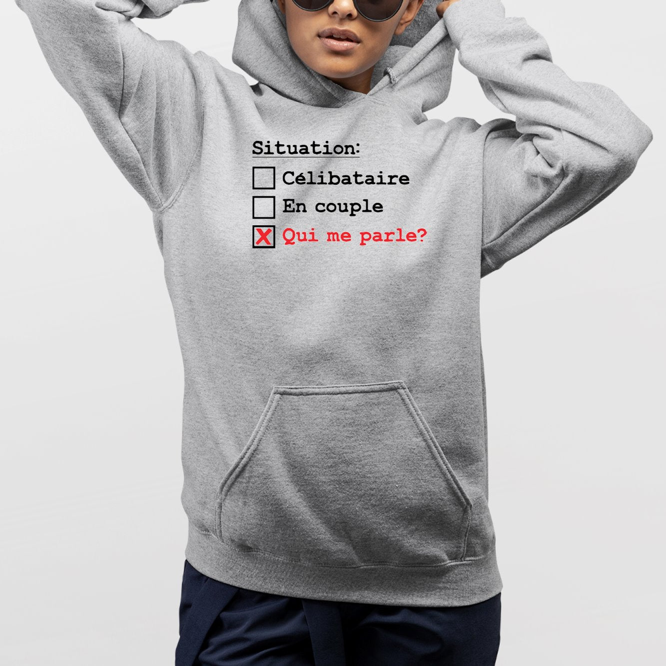 Sweat Capuche Adulte Situation célibataire Gris