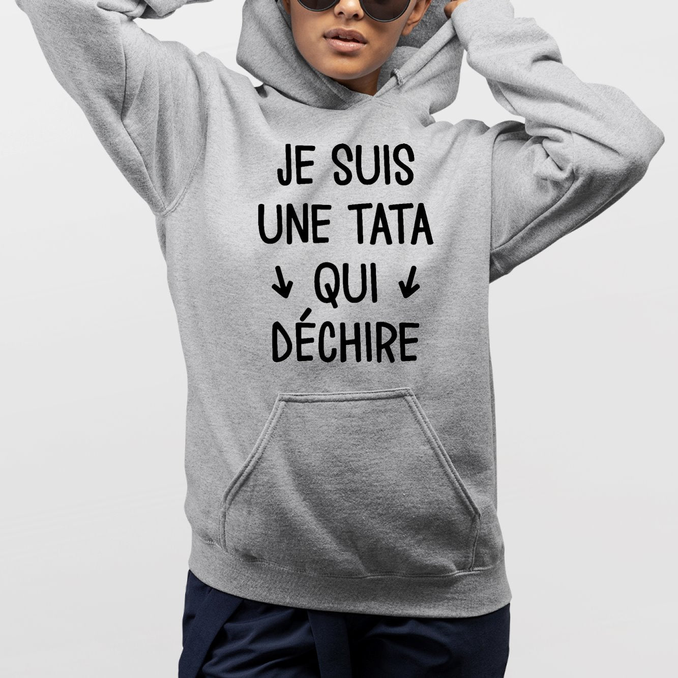 Sweat Capuche Adulte Tata qui déchire Gris