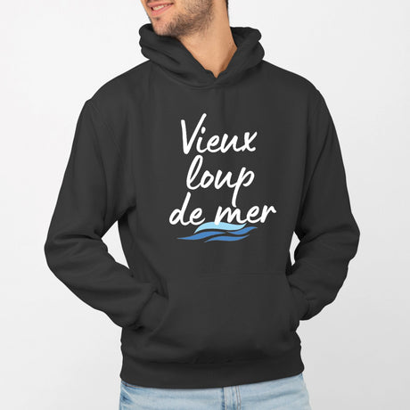 Sweat Capuche Adulte Vieux loup de mer Noir