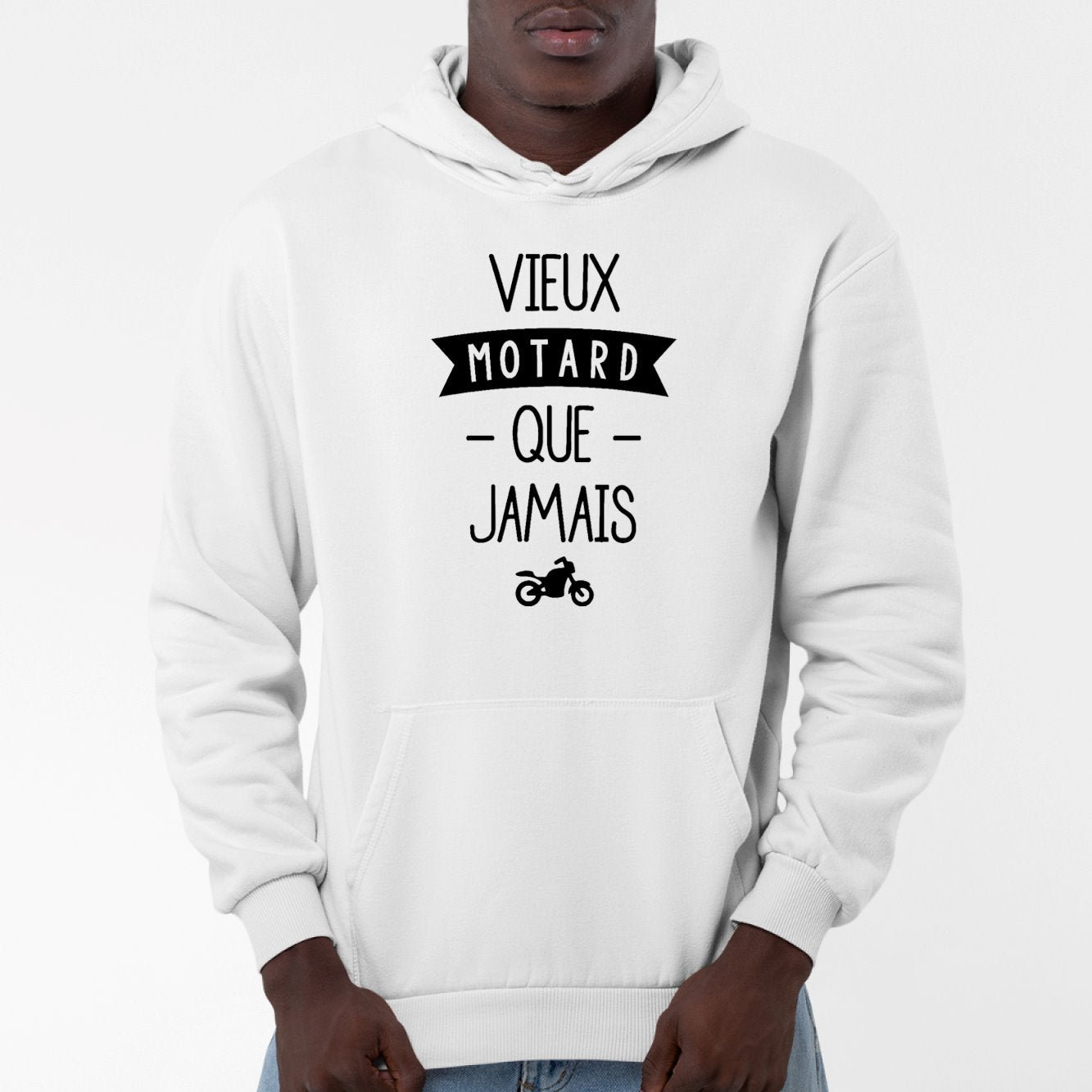 Sweat Capuche Adulte Vieux motard que jamais Blanc