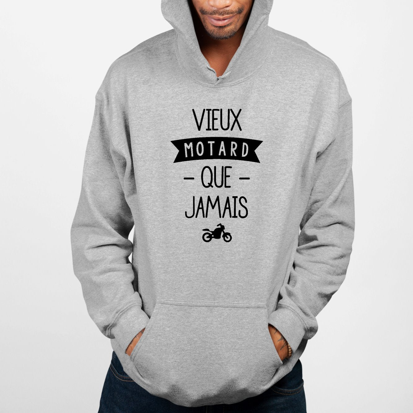 Sweat Capuche Adulte Vieux motard que jamais Gris