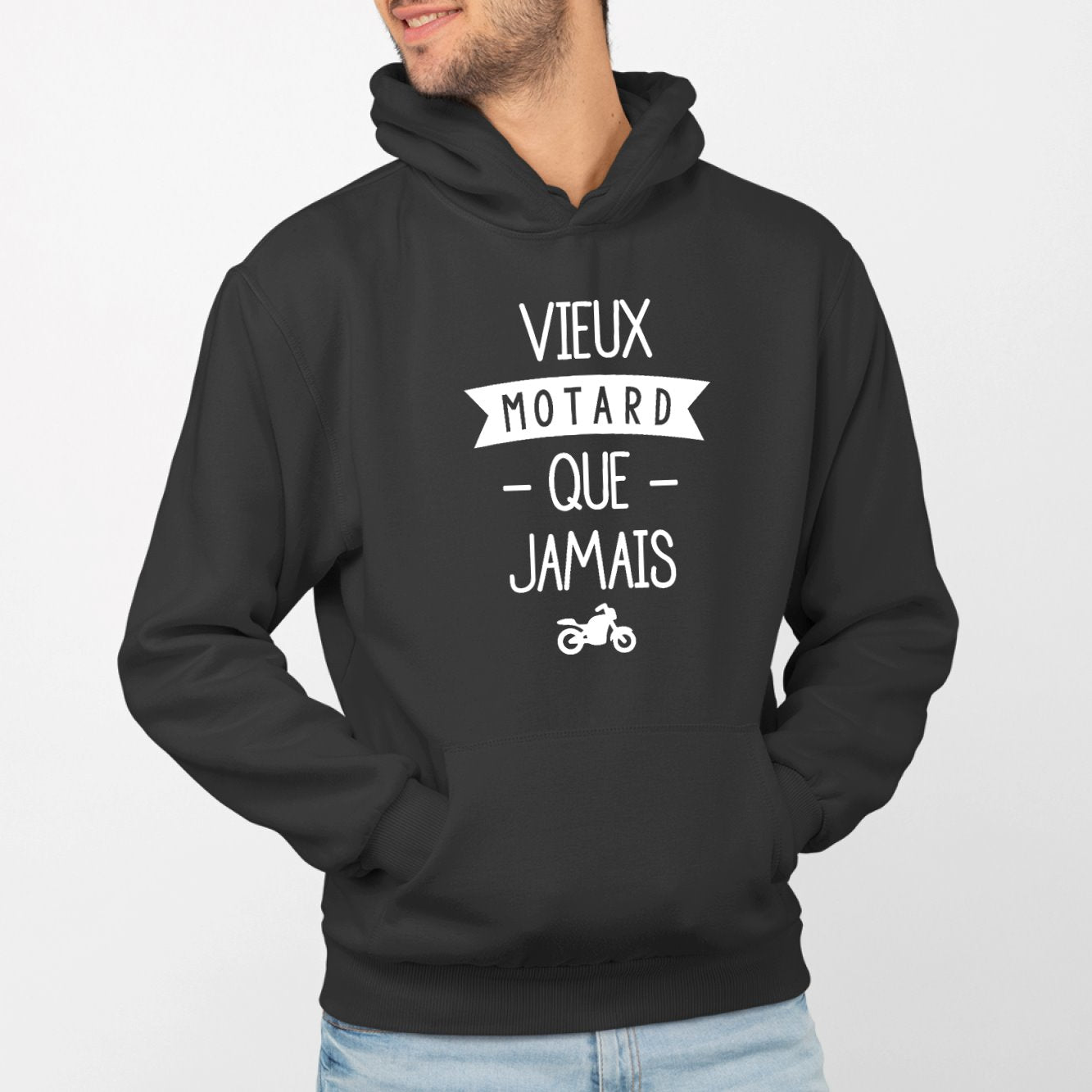 Sweat Capuche Adulte Vieux motard que jamais Noir