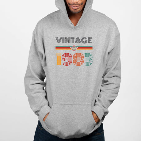 Sweat Capuche Adulte Vintage année 1983 Gris