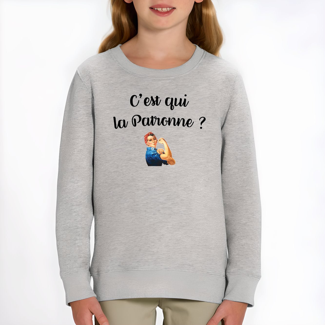 Sweat Enfant C'est qui la patronne Gris