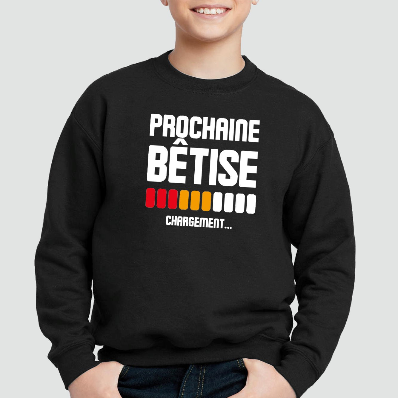 Sweat Enfant Chargement prochaine bêtise Noir