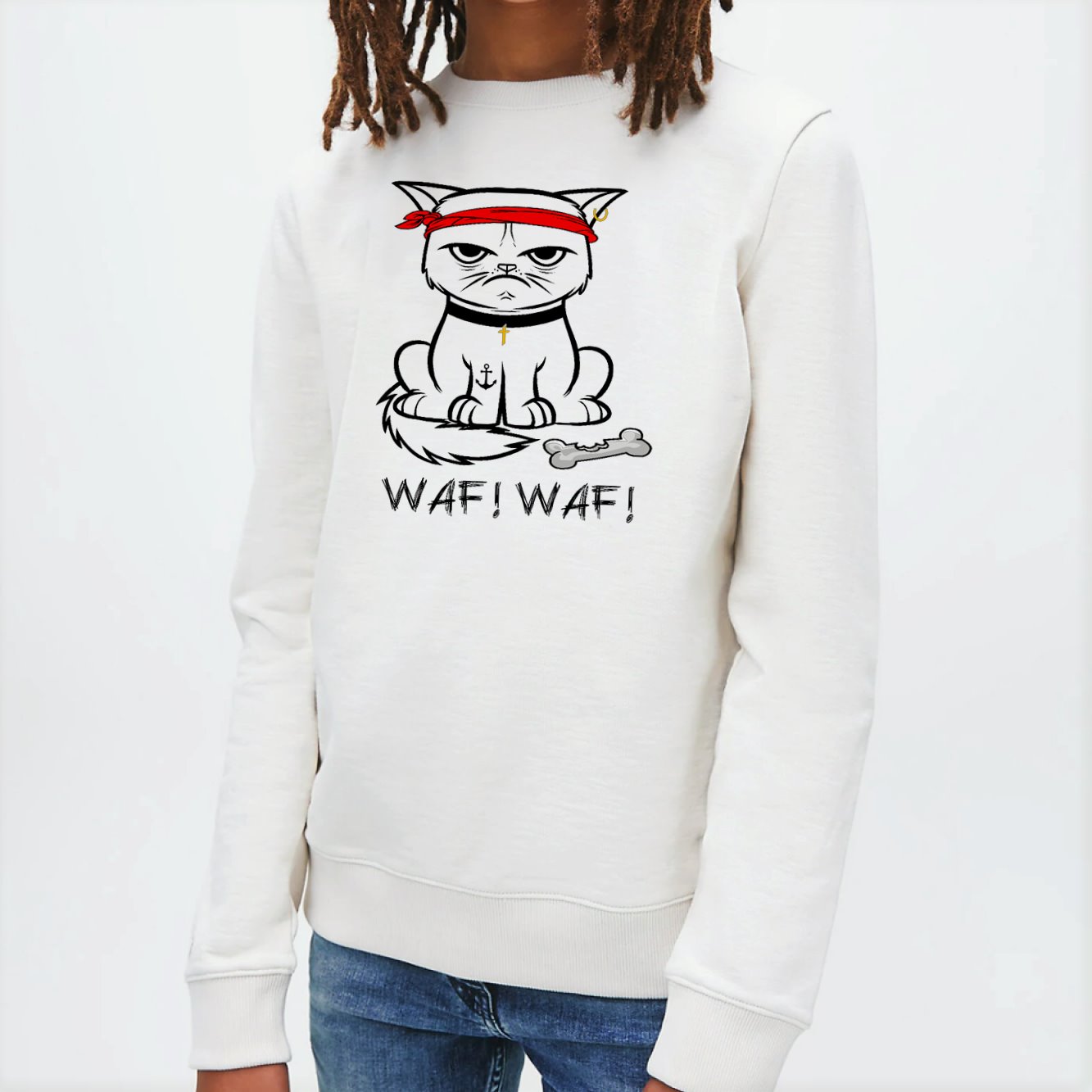 Sweat Enfant Chat bad boy Blanc