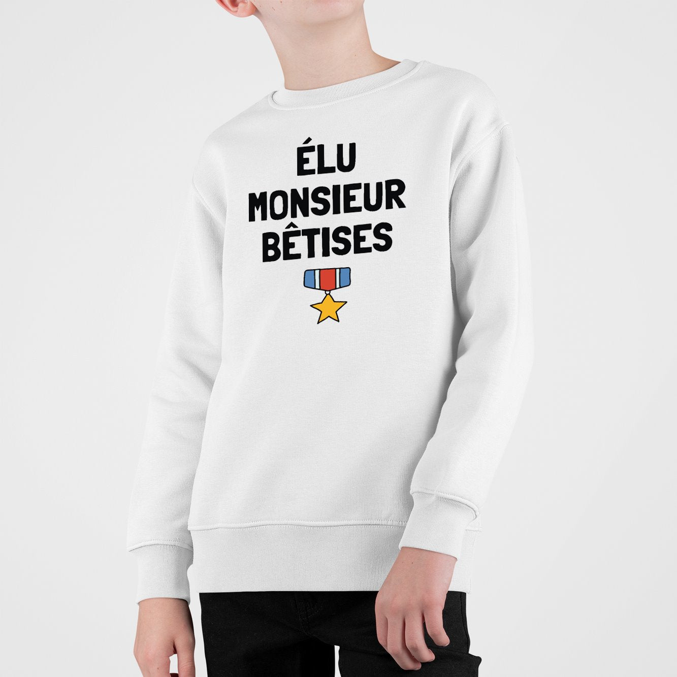 Sweat Enfant Élu monsieur bêtises Blanc