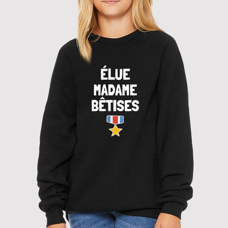 Sweat Enfant Élue madame bêtises Noir