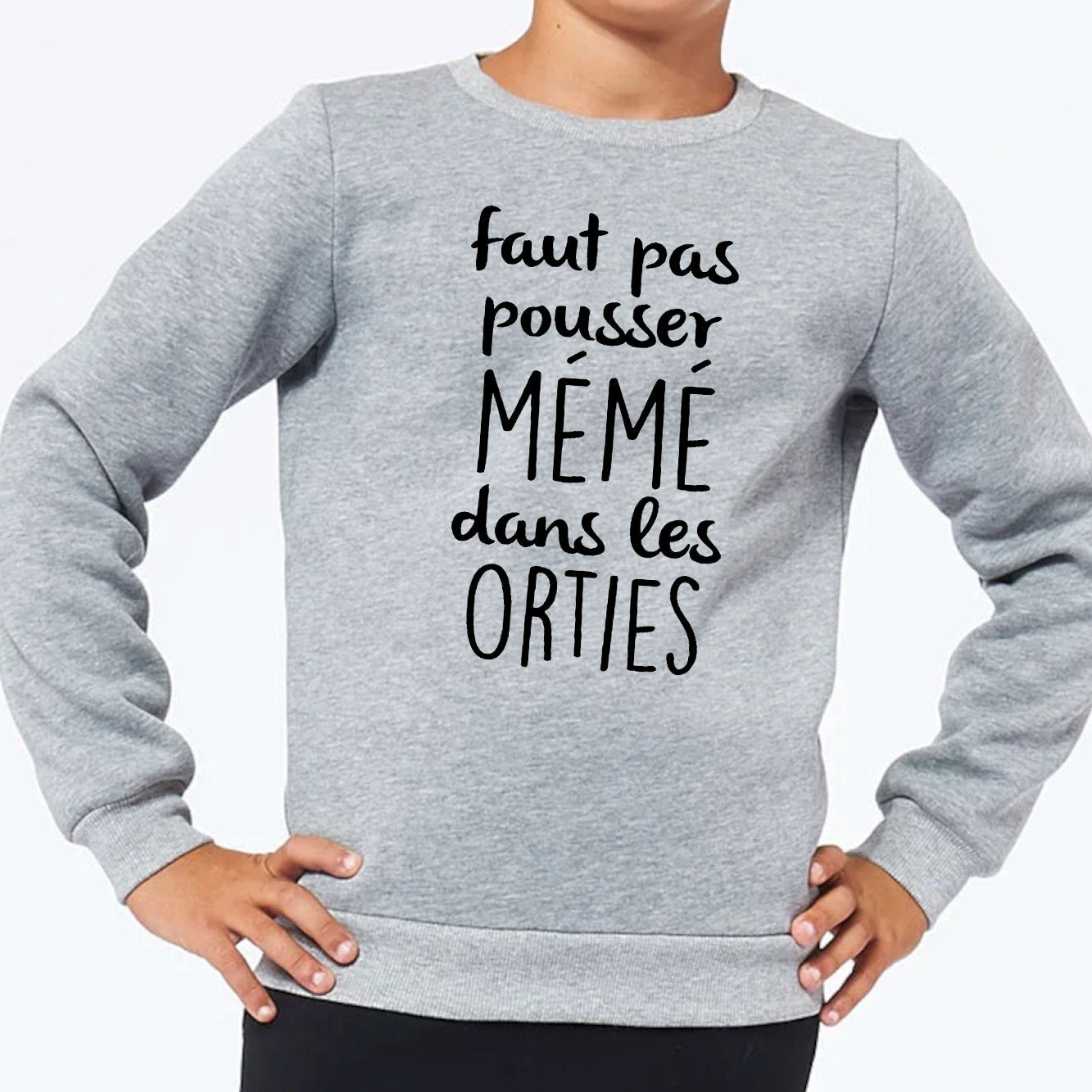 Sweat Enfant Faut pas pousser mémé dans les orties Gris