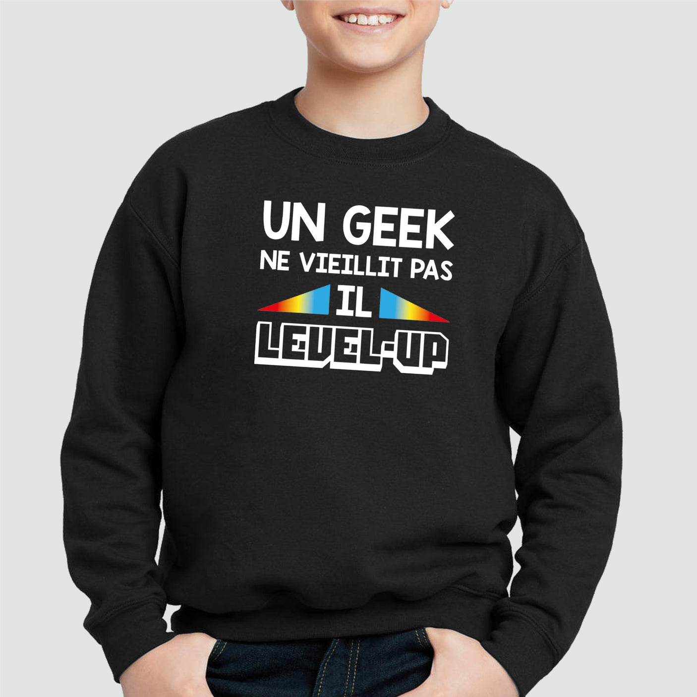 Sweat Enfant Geek level-up Noir