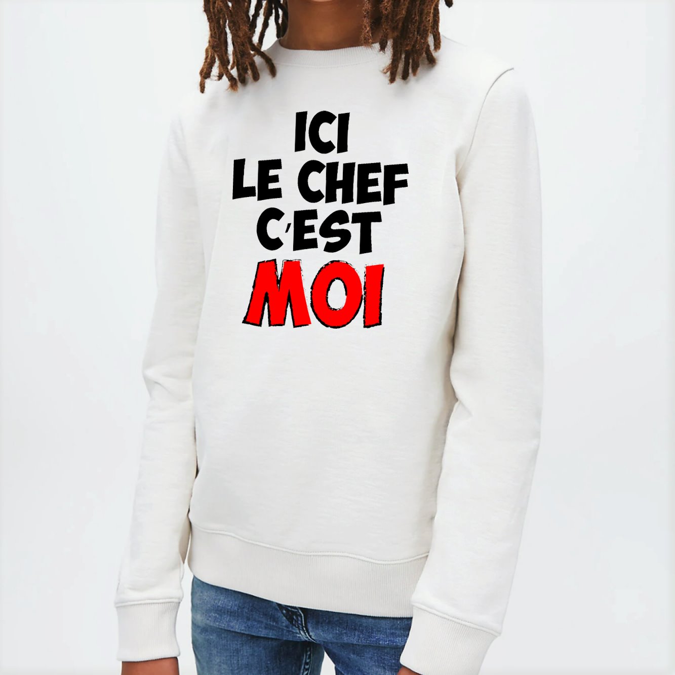 Sweat Enfant Ici le chef c'est moi Blanc