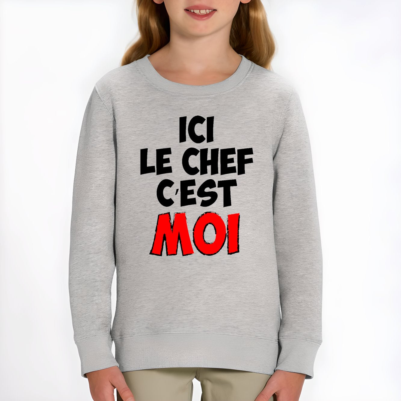 Sweat Enfant Ici le chef c'est moi Gris