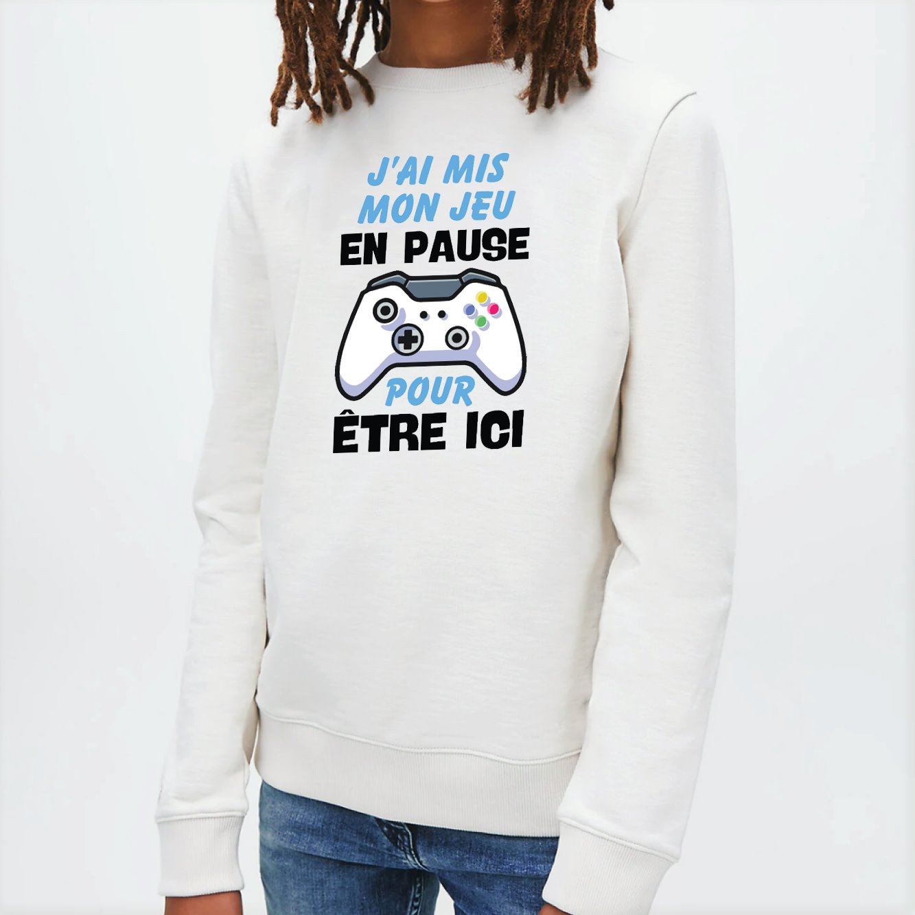 Sweat Enfant J'ai mis mon jeu en pause pour être ici Blanc