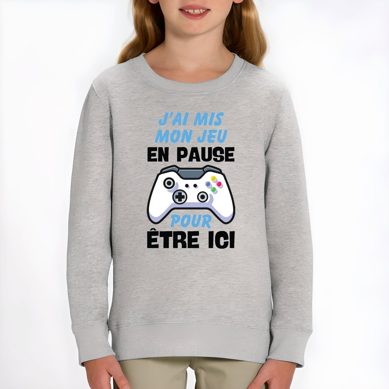 Sweat Enfant J'ai mis mon jeu en pause pour être ici Gris