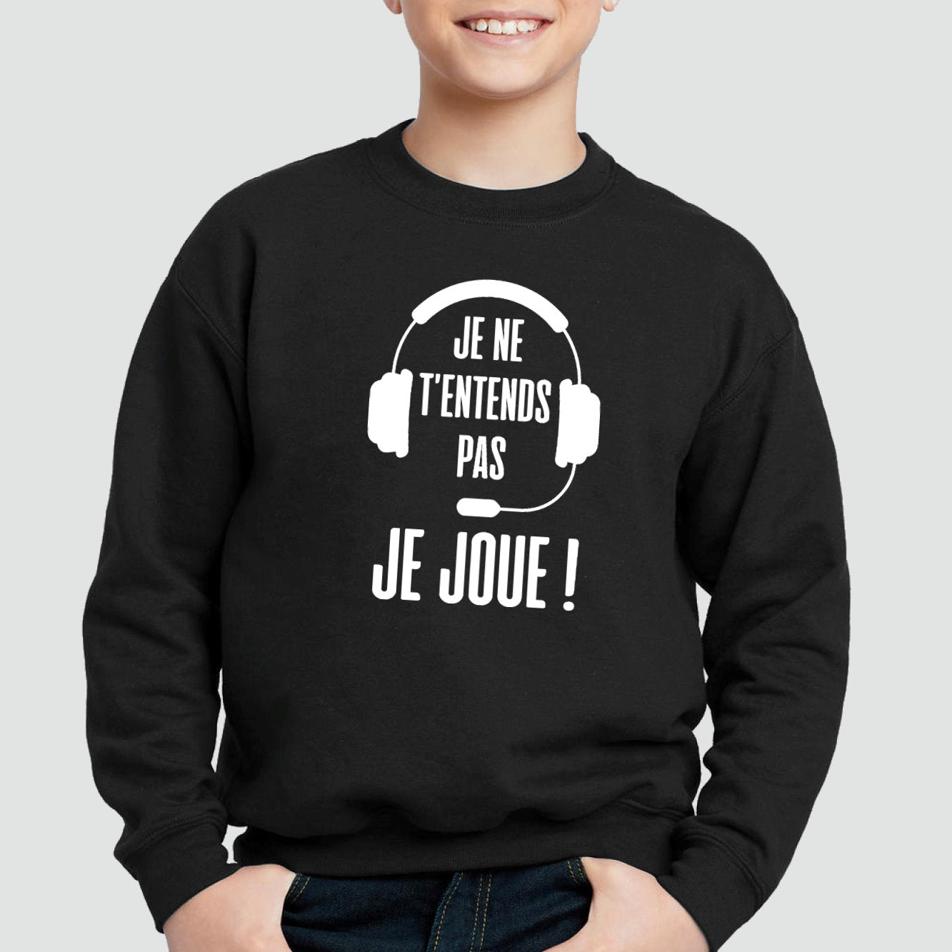 Sweat Enfant Je ne t'entends pas je joue Noir