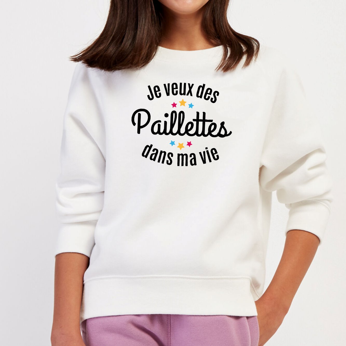 Sweat Enfant Je veux des paillettes dans ma vie Blanc