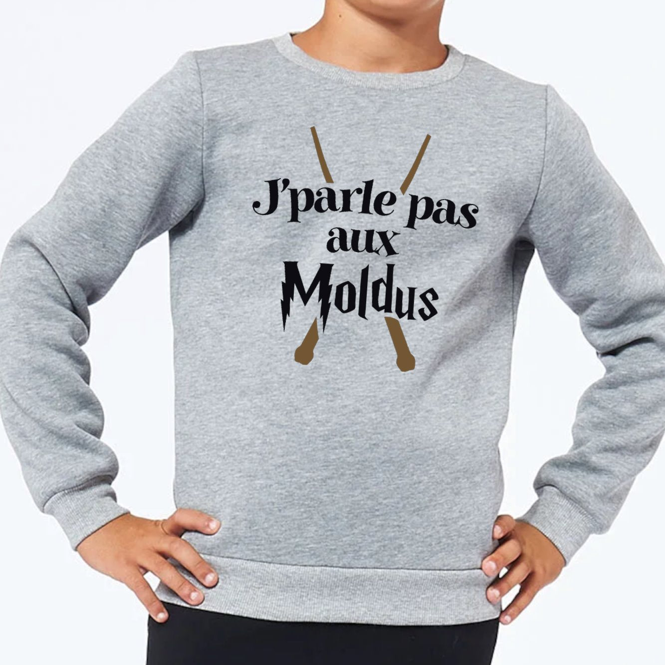 Sweat Enfant J'parle pas aux Moldus Gris