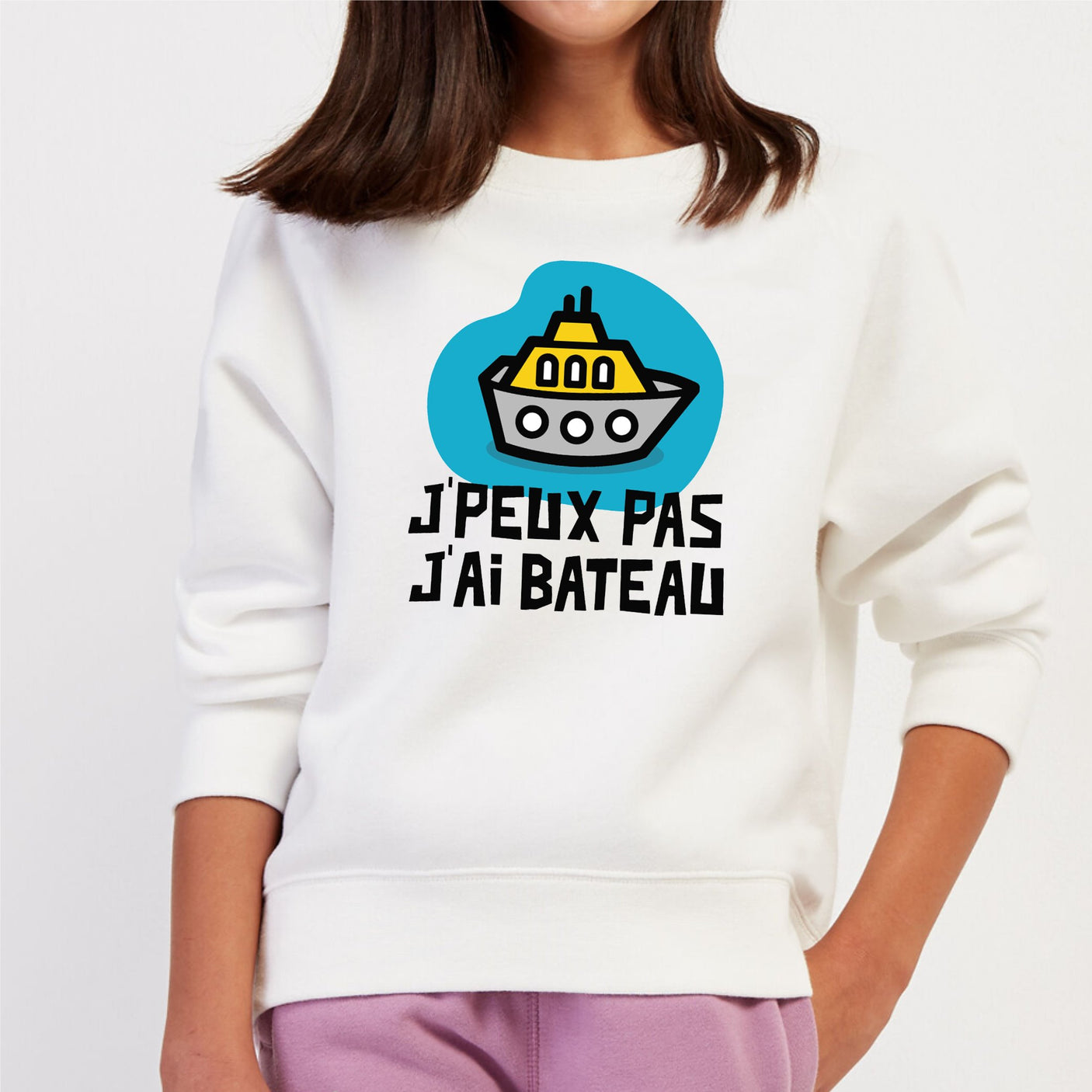 Sweat Enfant J'peux pas j'ai bateau Blanc