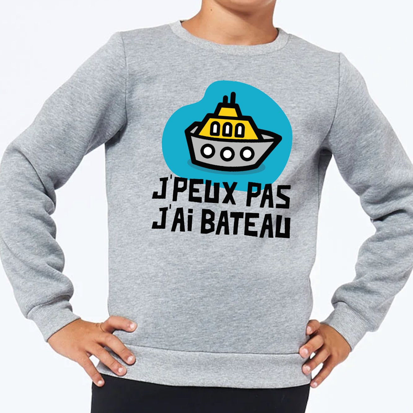 Sweat Enfant J'peux pas j'ai bateau Gris