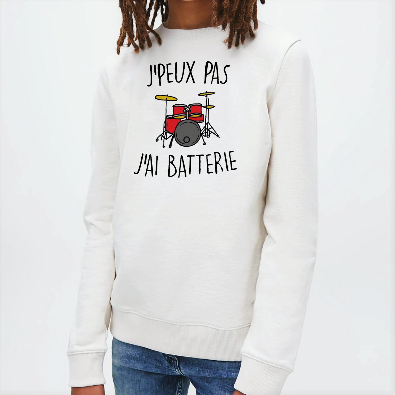 Sweat Enfant J'peux pas j'ai batterie Blanc