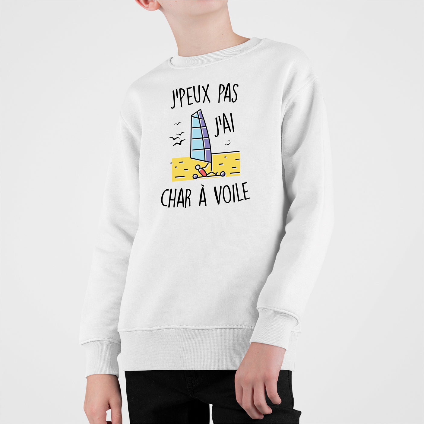 Sweat Enfant J'peux pas j'ai char à voile Blanc