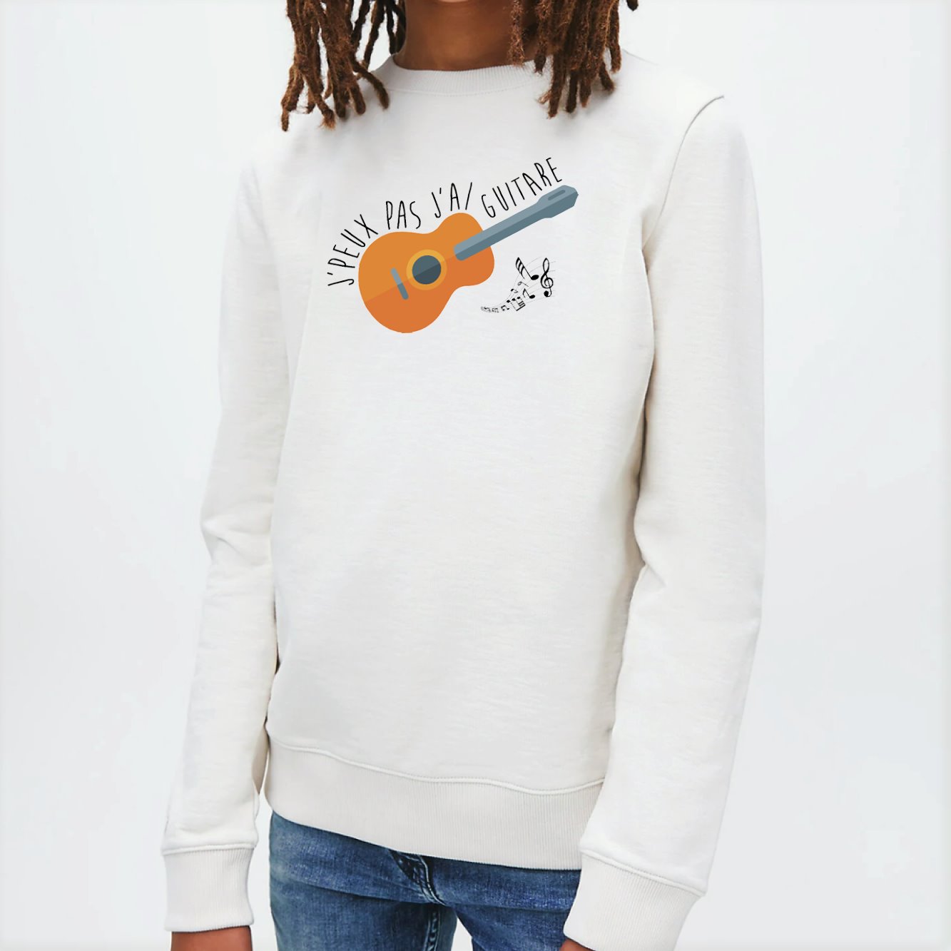 Sweat Enfant J'peux pas j'ai guitare Blanc