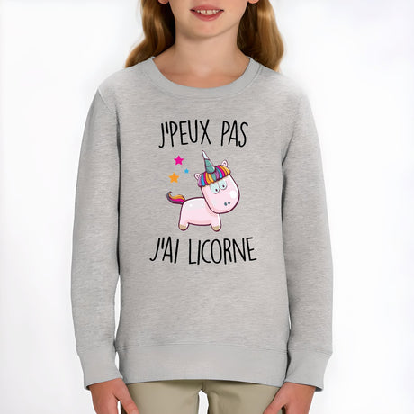 Sweat Enfant J'peux pas j'ai licorne Gris