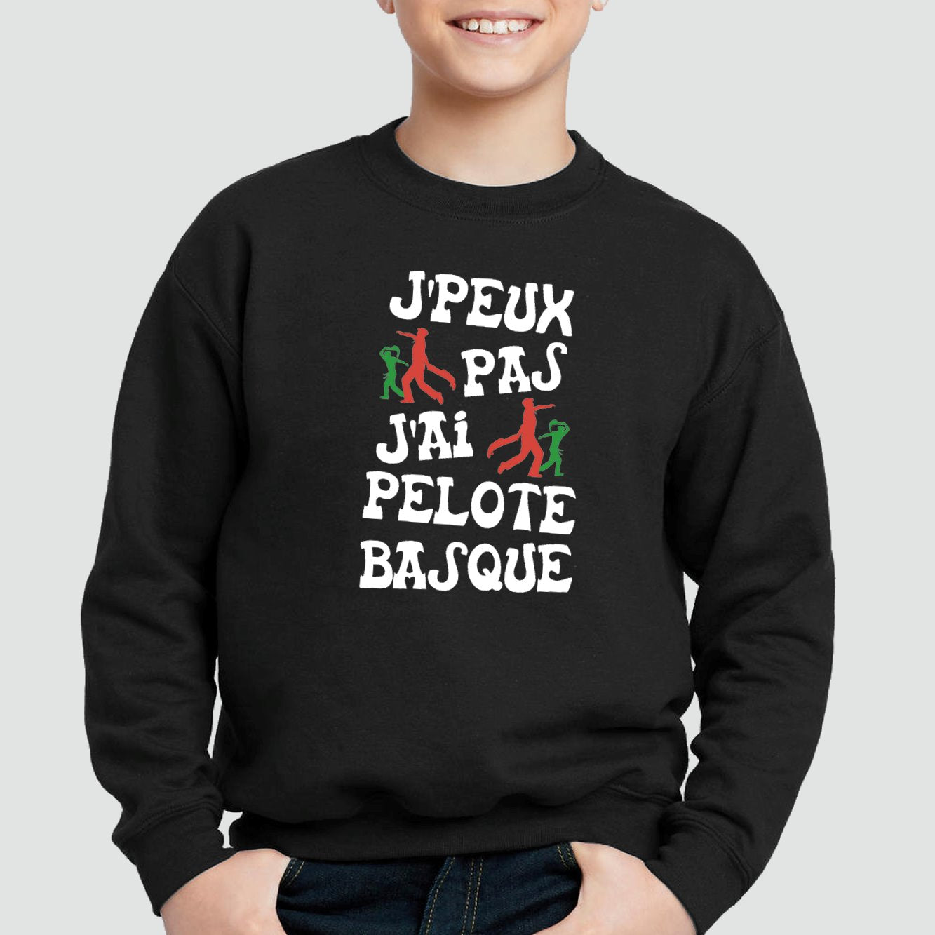 Sweat Enfant J'peux pas j'ai pelote basque Noir