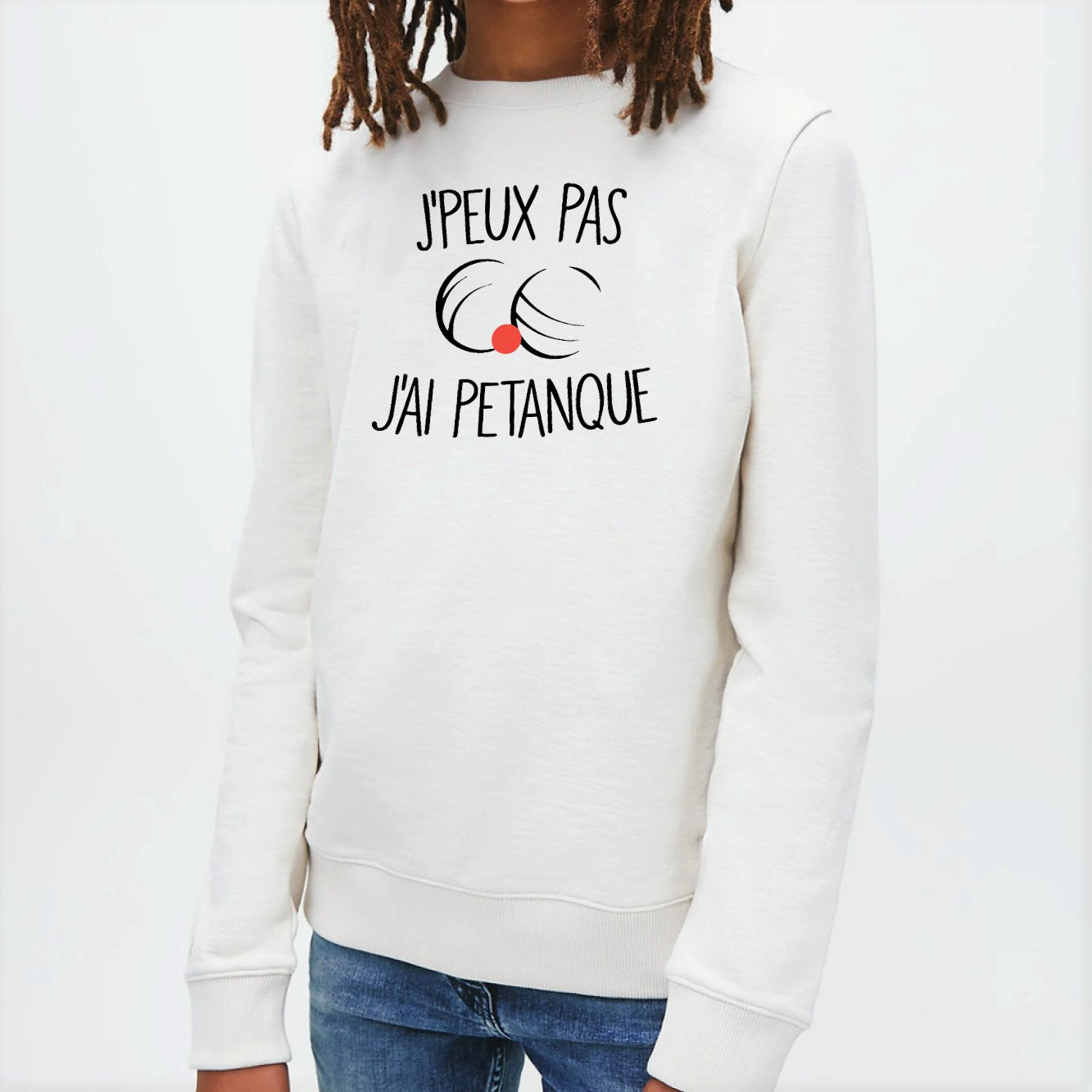 Sweat Enfant J'peux pas j'ai pétanque Blanc