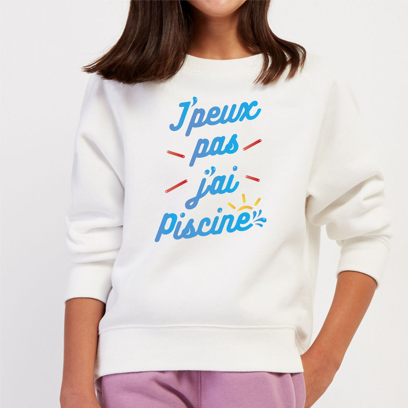 Sweat Enfant J'peux pas j'ai piscine Blanc